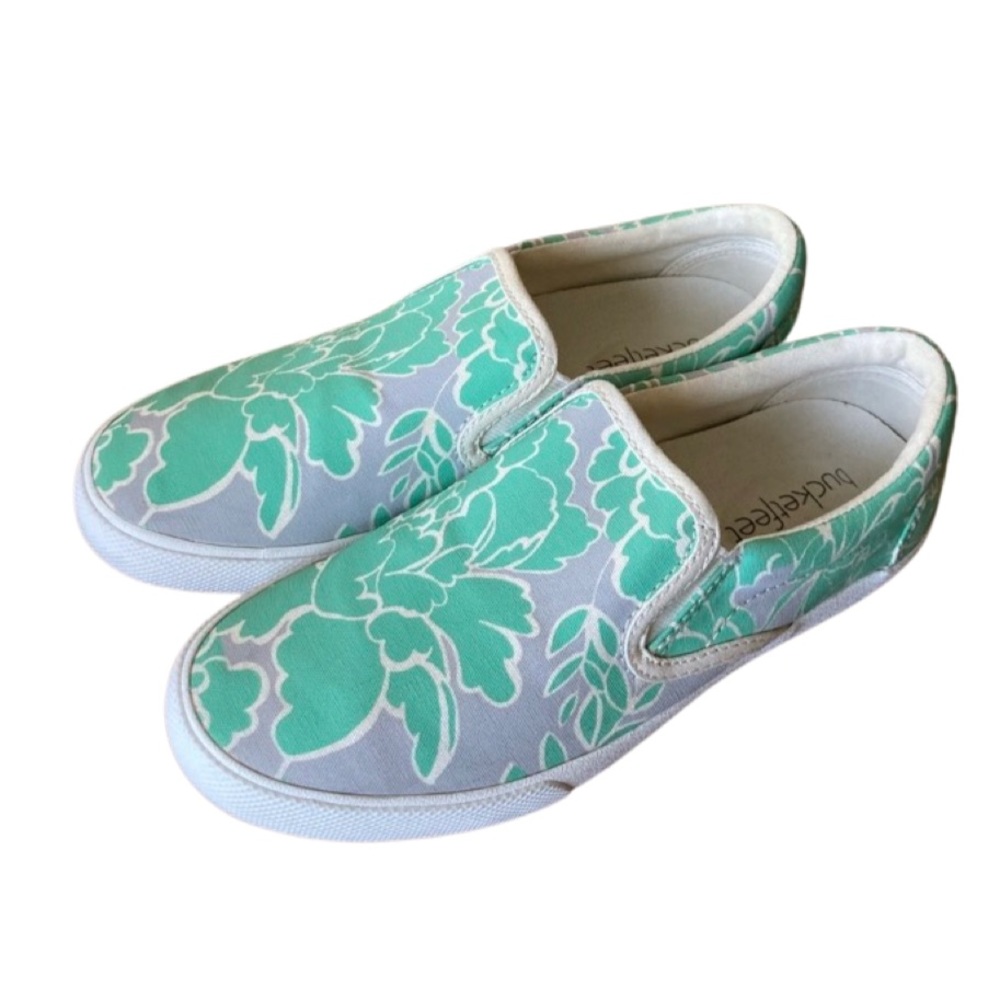 Bucketfeet Aqua and Gray Floral Slip-Ons like Vans